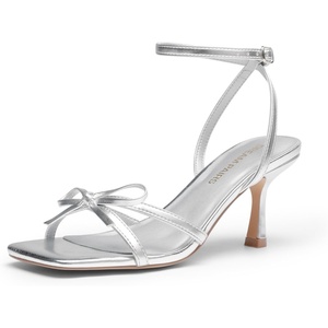 image:imageDREAM PAIRS 2026 Womens Bow Heels Kitten Heels for Women Square Toe Strappy Heeled Sandals Elegant Wedding amp Bridal Bownots Sandals for Formal amp Special OccasionsSilver
