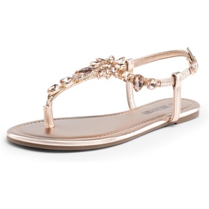image:imageDREAM PAIRS Flat Sandals for Women Dressy Rhinestone TStrap Thong Flat Sandals for Summers Dress BeachChampagneGold