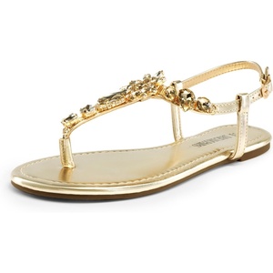 image:imageDREAM PAIRS Flat Sandals for Women Dressy Rhinestone TStrap Thong Flat Sandals for Summers Dress BeachGold