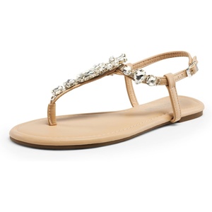 image:imageDREAM PAIRS Flat Sandals for Women Dressy Rhinestone TStrap Thong Flat Sandals for Summers Dress BeachNude
