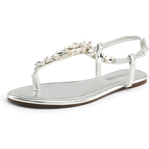 image:imageDREAM PAIRS Flat Sandals for Women Dressy Rhinestone TStrap Thong Flat Sandals for Summers Dress BeachSilver