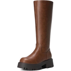 image:imageDREAM PAIRS Knee High Boots Comfortable Chunky Platform RoundToe Side Zip Boots for WomenLight Brown