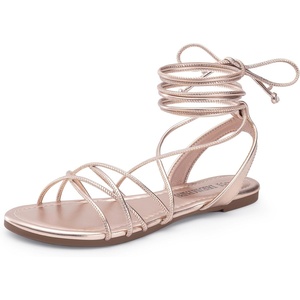 image:imageDREAM PAIRS Laceup Gladiator Sandals Strappy Dressy Summer Flat Sandals for WomenRose Goldpu