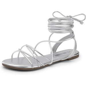 image:imageDREAM PAIRS Laceup Gladiator Sandals Strappy Dressy Summer Flat Sandals for WomenSilver
