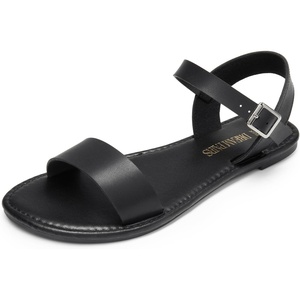 image:imageDREAM PAIRS Womens Ankle Strap Flat Sandals Open Toes One Band Buckle Summer Dressy SandalsBlack Monochrome