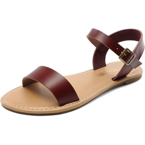 image:imageDREAM PAIRS Womens Ankle Strap Flat Sandals Open Toes One Band Buckle Summer Dressy SandalsBrownpu