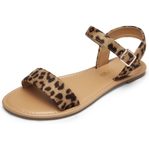 image:imageDREAM PAIRS Womens Ankle Strap Flat Sandals Open Toes One Band Buckle Summer Dressy SandalsLeopard