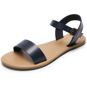 image:imageDREAM PAIRS Womens Ankle Strap Flat Sandals Open Toes One Band Buckle Summer Dressy SandalsNavy