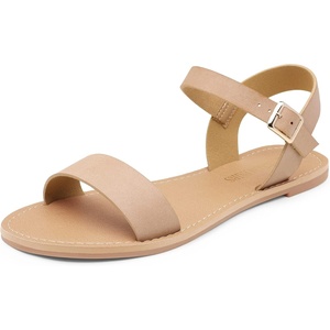image:imageDREAM PAIRS Womens Ankle Strap Flat Sandals Open Toes One Band Buckle Summer Dressy SandalsNude