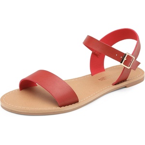 image:imageDREAM PAIRS Womens Ankle Strap Flat Sandals Open Toes One Band Buckle Summer Dressy SandalsRed