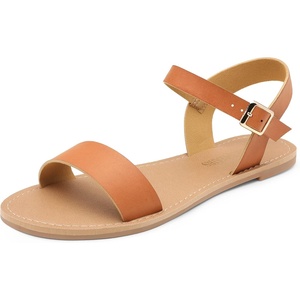 image:imageDREAM PAIRS Womens Ankle Strap Flat Sandals Open Toes One Band Buckle Summer Dressy SandalsTan