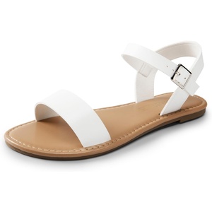 image:imageDREAM PAIRS Womens Ankle Strap Flat Sandals Open Toes One Band Buckle Summer Dressy SandalsWhitepu