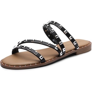 image:imageDREAM PAIRS Womens Clear Studded Rhinestone Slide Sandals Slip on Open Toe Cute Flat Sandals for SummerBlackPuRivet