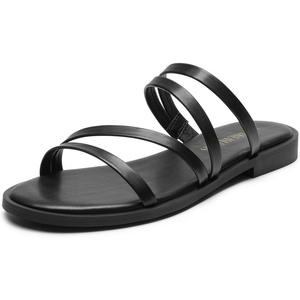 image:imageDREAM PAIRS Womens Clear Studded Rhinestone Slide Sandals Slip on Open Toe Cute Flat Sandals for SummerBlackpu