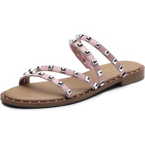 image:imageDREAM PAIRS Womens Clear Studded Rhinestone Slide Sandals Slip on Open Toe Cute Flat Sandals for SummerPinkpurivet