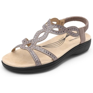 image:imageDREAM PAIRS Womens Comfort Dressy Rhinestone Summer Beach Sandals Slipon Flat Walking Orthopedic Sandals with Elastica Back StrapGrey