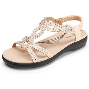 image:imageDREAM PAIRS Womens Comfort Dressy Rhinestone Summer Beach Sandals Slipon Flat Walking Orthopedic Sandals with Elastica Back StrapNude