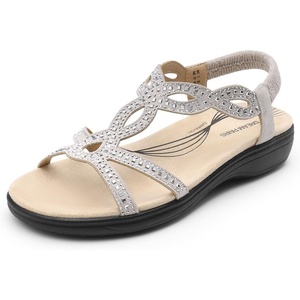 image:imageDREAM PAIRS Womens Comfort Dressy Rhinestone Summer Beach Sandals Slipon Flat Walking Orthopedic Sandals with Elastica Back StrapSilver