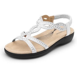 image:imageDREAM PAIRS Womens Comfort Dressy Rhinestone Summer Beach Sandals Slipon Flat Walking Orthopedic Sandals with Elastica Back StrapWhite