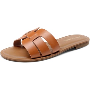 image:imageDREAM PAIRS Womens Dressy Slide Sandals Slipon Comfortable Slides Fashion Casual Open Toe Summer Beach SandalsBrown