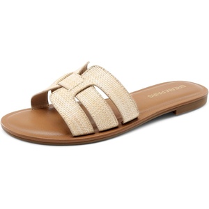 image:imageDREAM PAIRS Womens Dressy Slide Sandals Slipon Comfortable Slides Fashion Casual Open Toe Summer Beach SandalsNuderaffia