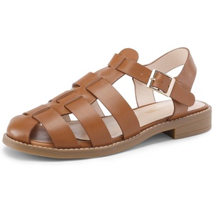 image:imageDREAM PAIRS Womens Fisherman Gladiator Braided Flat Sandal Cute Woven Strappy Closed Toe Shoes for SummerBrownpu