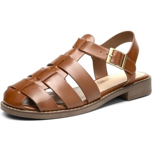 image:imageDREAM PAIRS Womens Fisherman Gladiator Braided Flat Sandal Cute Woven Strappy Closed Toe Shoes for SummerDark Brown