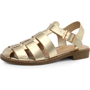 image:imageDREAM PAIRS Womens Fisherman Gladiator Braided Flat Sandal Cute Woven Strappy Closed Toe Shoes for SummerGoldmetallic