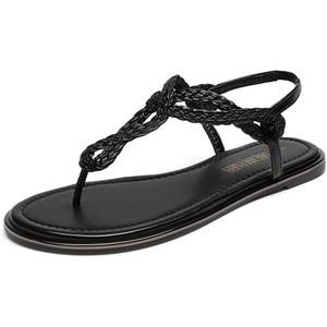 image:imageDREAM PAIRS Womens Flat Sandals Dressy Summer Stappy Comfortable Ankle Elastic TStrap Beach Thong SandalsAll Black