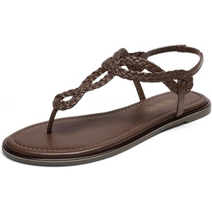 image:imageDREAM PAIRS Womens Flat Sandals Dressy Summer Stappy Comfortable Ankle Elastic TStrap Beach Thong SandalsBrown