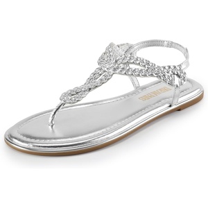 image:imageDREAM PAIRS Womens Flat Sandals Dressy Summer Stappy Comfortable Ankle Elastic TStrap Beach Thong SandalsSilver
