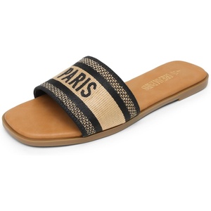 image:imageDREAM PAIRS Womens Flat Sandals Slip On Slides Sandals Square Open Toe Jacquard Braided Fashion Slides Casual Beach Slippers for SummerBlack