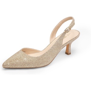 image:imageDREAM PAIRS Womens Kitten Heel Slingback Pointed Closed Toe Low Stiletto Heels Dress Bridal Elegant Wedding Pumps ShoesGoldglitter