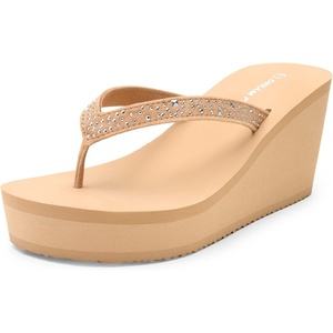 image:imageDREAM PAIRS Womens Platform Flip Flop Rhinestones Arch Support Comfortable Soft Cushion Wedge Flip Flops Summer Thong SandalsNude
