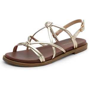 image:imageDREAM PAIRS Womens Sandals Cross Strappy Gladiator Dress Flat Sandals Daily Casual Comfortable Summer ShoesGoldpu