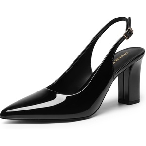 image:imageDREAM PAIRS Womens Slingback Heels Chunky Block Heels Pointed Toe Closed Toe Pumps Comfortable Work Office Business ShoesBlackpat