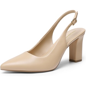image:imageDREAM PAIRS Womens Slingback Heels Chunky Block Heels Pointed Toe Closed Toe Pumps Comfortable Work Office Business ShoesNude