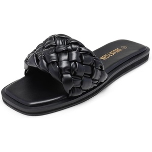 image:imageDREAM PAIRS Womens Square Open Toe Slide Sandals Cute Slip on Braided Slides Flat Sandals for SummerBlackWeave