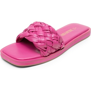 image:imageDREAM PAIRS Womens Square Open Toe Slide Sandals Cute Slip on Braided Slides Flat Sandals for SummerHot Pink