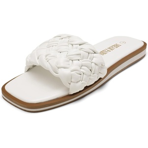image:imageDREAM PAIRS Womens Square Open Toe Slide Sandals Cute Slip on Braided Slides Flat Sandals for SummerWhiteWeave