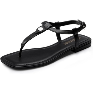 image:imageDREAM PAIRS Womens TStrap Thong Flat Sandals with Cute Square Toe Strappy for SummerBlack