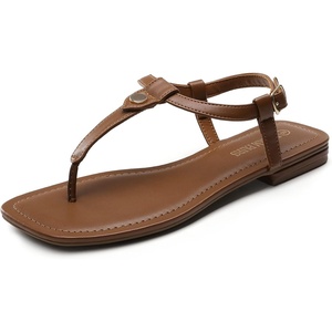 image:imageDREAM PAIRS Womens TStrap Thong Flat Sandals with Cute Square Toe Strappy for SummerBrown