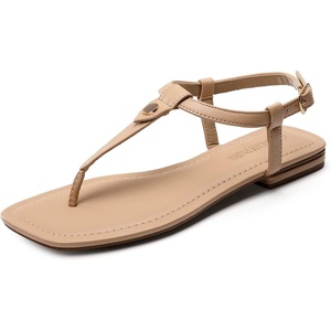 image:imageDREAM PAIRS Womens TStrap Thong Flat Sandals with Cute Square Toe Strappy for SummerNude