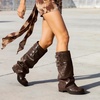 image:imageDREAM PAIRS Foldover Knee High Boots Comfort Low Chunky Heel Slouchy Boot Stylish Buckle Long Tall Fashion Boots for WomenBrown