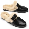image:imageDREAM PAIRS Mules for Women Flats Comfortable Buckle Mules Slip on Slides Backless Loafers ShoesBlackfur