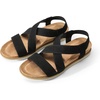 image:imageDREAM PAIRS Womens Comfortable Low Wedge Sandals Open Toe Slip On Strappy Flat Sandals with Elastic Ankle StrapBlacksuede