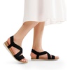image:imageDREAM PAIRS Womens Comfortable Low Wedge Sandals Open Toe Slip On Strappy Flat Sandals with Elastic Ankle StrapBlacksuede