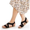 image:imageDREAM PAIRS Womens Comfortable Low Wedge Sandals Open Toe Slip On Strappy Flat Sandals with Elastic Ankle StrapBlacksuede