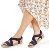 image:imageDREAM PAIRS Womens Comfortable Low Wedge Sandals Open Toe Slip On Strappy Flat Sandals with Elastic Ankle StrapBluesuede