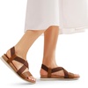 image:imageDREAM PAIRS Womens Comfortable Low Wedge Sandals Open Toe Slip On Strappy Flat Sandals with Elastic Ankle StrapBrownpu